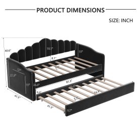 Twin Size Upholstered Daybed With Trundle , USB Charging Ports
