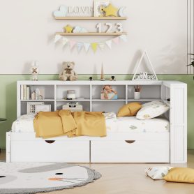 Wooden Twin Size Daybed With 2 Drawers, Storage Shelf And USB Charging Ports