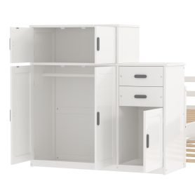 Twin Size Wood Platform Bed With Sample Bookshelf And Movable Wardrobe, Built-in Trundle Bed