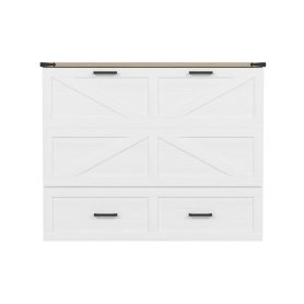 Full Size Farmhouse Murphy Cabinet Bed With Charging Station and Large Storage Drawer