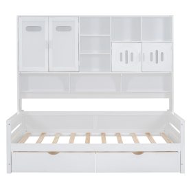 Twin Size Wooden Daybed With 2 Drawers, and All-in-One Cabinet and Shelf 30 Twin Size Wooden Daybed With 2 Drawers, and All-in-One Cabinet and Shelf