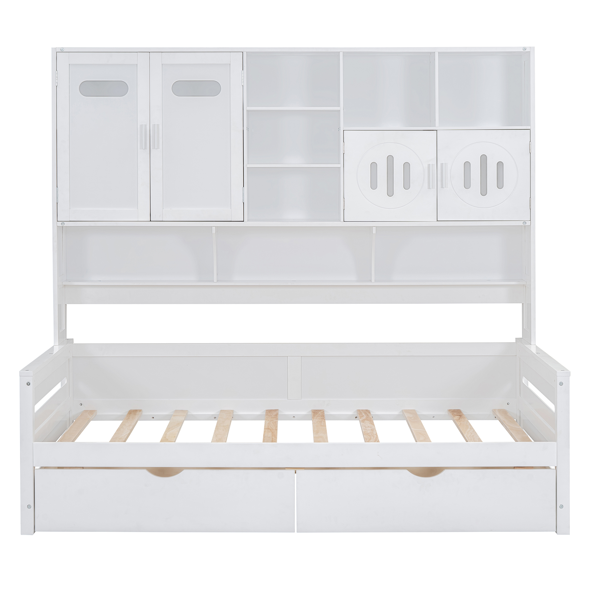 Twin Size Wooden Daybed With 2 Drawers, and All-in-One Cabinet and Shelf 6 Twin Size Wooden Daybed With 2 Drawers, and All-in-One Cabinet and Shelf