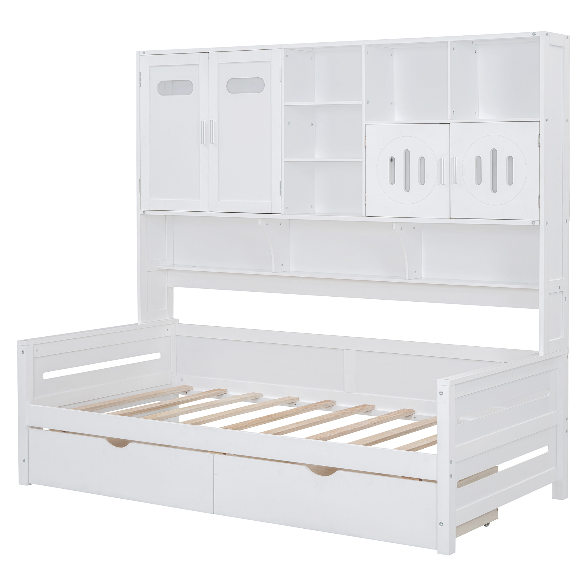 Twin Size Wooden Daybed With 2 Drawers, and All-in-One Cabinet and Shelf 7 Twin Size Wooden Daybed With 2 Drawers, and All-in-One Cabinet and Shelf