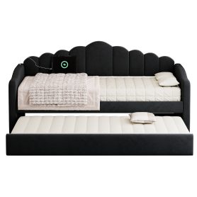 Twin Size Upholstered Daybed With Trundle , USB Charging Ports