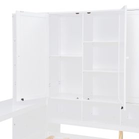 Full Size Wooden Daybed With Three Drawers, and All-in-One Cabinet, Desk and Shelves