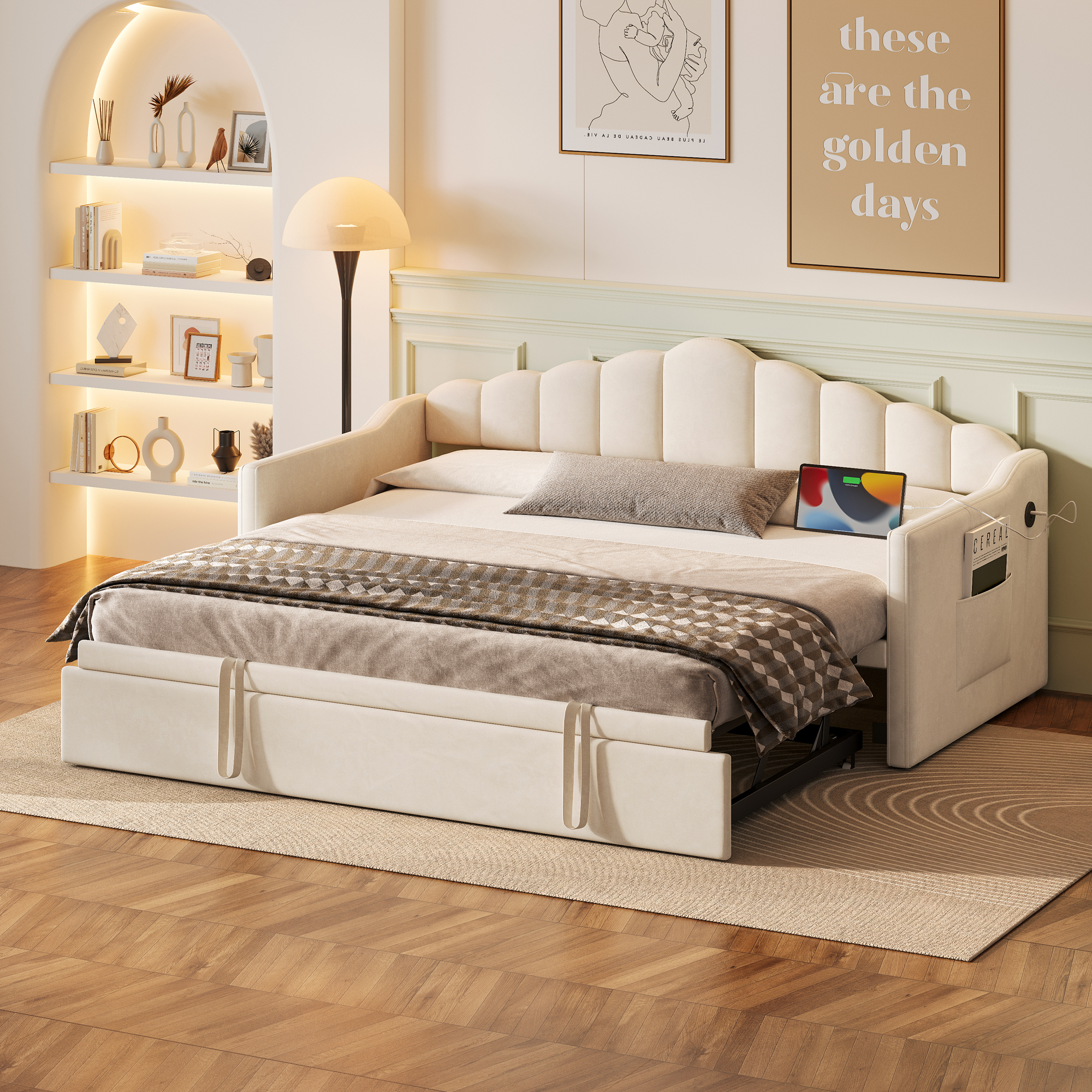 Upholstered Twin Size Daybed with Pop Up Trundle