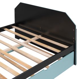 Full Size Wood Daybed with Twin Size Trundle, Desk and USB