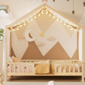 Twin Size Montessori Floor Bed With Canopy and High Railings
