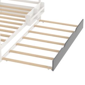 Twin Size Wood Platform Bed With Sample Bookshelf And Movable Wardrobe, Built-in Trundle Bed