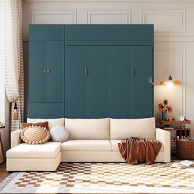 Queen Size Murphy Bed Wall Bed with Sofa and Shelves