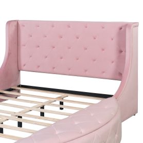 Upholstered Platform Bed Queen Size Storage Velvet Bed with Wingback Headboard and 1 Big Drawer,2 Side Storage Stool