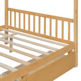 Full Size Wooden House Bed With Drawers