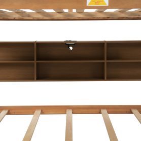 Queen Over Queen Bunk Bed with Built-in Storage Cabinets, Charging Station, Ladder, Safety Guardrails