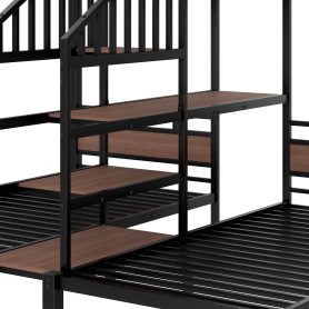 Triple Metal Twin Over Twin Over Twin Bunk Bed With Storage Shelves And Storage Stairs