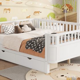 Wood Low Profile Full Bed With Rails