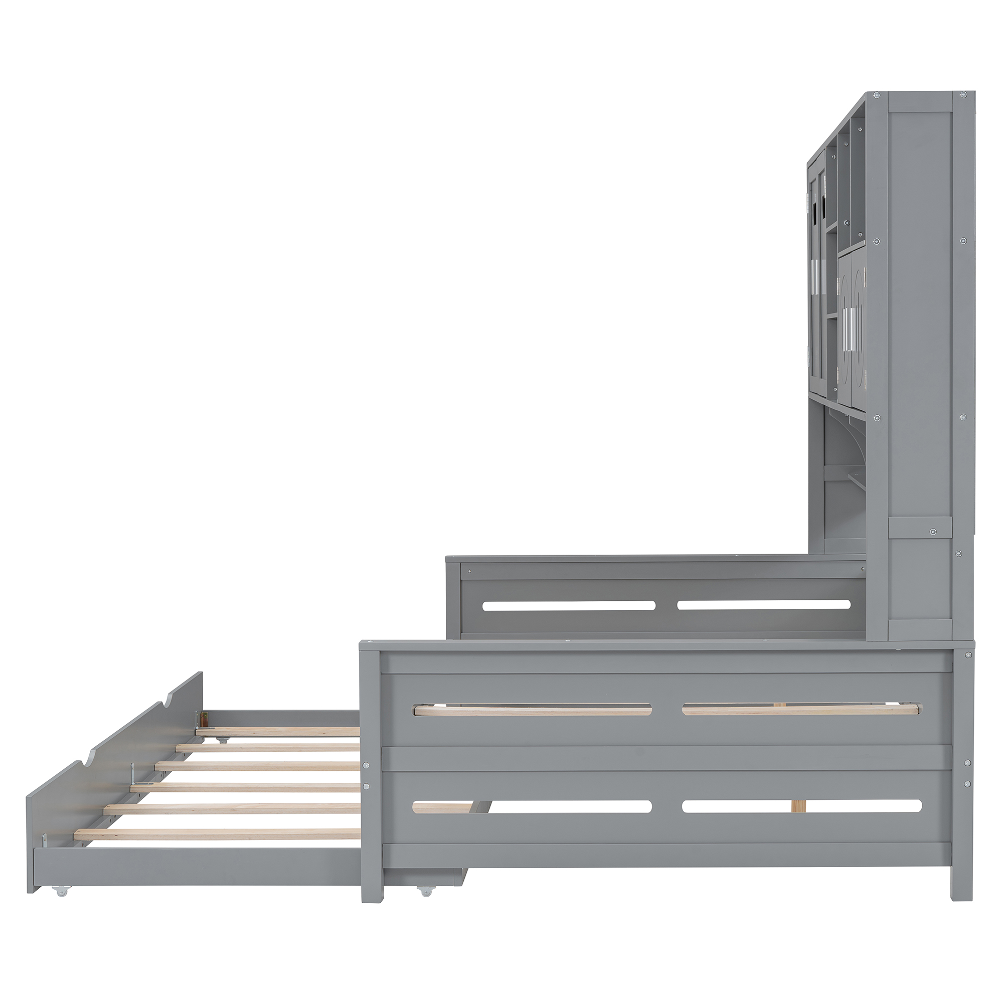 Full Size Wooden Daybed With Twin Size Trundle, and All-in-One Cabinet and Shelf 15 Full Size Wooden Daybed With Twin Size Trundle, and All-in-One Cabinet and Shelf
