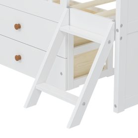 Twin Bed Frame With Storage 4 Drawers, Guardrail Headboard And Ladder