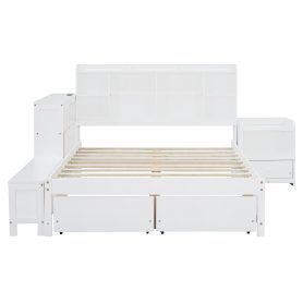 Full Size Wooden Platform Bed With Multi-functional Storage Space, Nightstand, 2 Drawers, Usb Ports And Desk