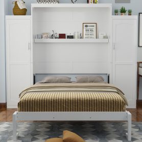Full Size Murphy Bed with 2 Wardrobe and Storage Shelf