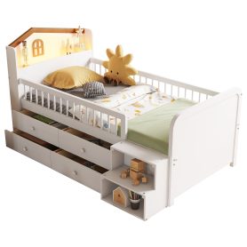 Wooden Twin Loft Bed With House Shape Headboard