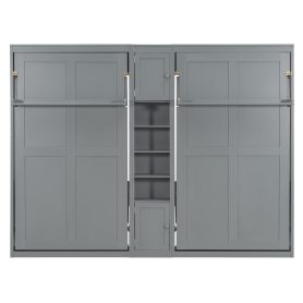 Dual Twin Size Wall Murphy Beds With Cabinets And Shelves