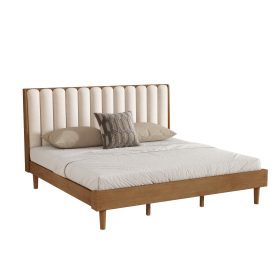 King Size Wood Bed with Piano Key Style Upholstered Headboard