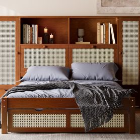 Twin Size Wooden Bed with Two Storage Lockers, Drawer, and Storage Shelf on Headboard 37 Twin Size Wooden Bed with Two Storage Lockers, Drawer, and Storage Shelf on Headboard