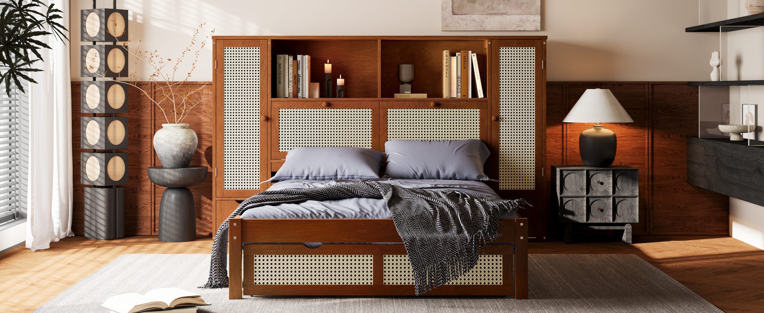 Twin Size Wooden Bed with Two Storage Lockers, Drawer, and Storage Shelf on Headboard 20 Twin Size Wooden Bed with Two Storage Lockers, Drawer, and Storage Shelf on Headboard