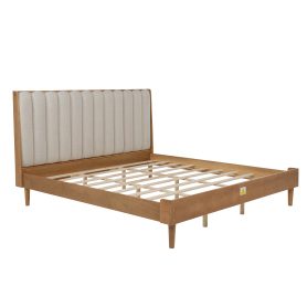 King Size Wood Bed with Piano Key Style Upholstered Headboard