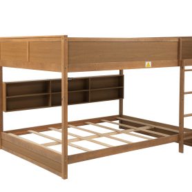 Queen Over Queen Bunk Bed with Built-in Storage Cabinets, Charging Station, Ladder, Safety Guardrails