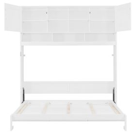 Queen Size Wall Murphy Bed With Ample Storage Space And Diamond Stripes