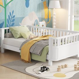 Wood Low Profile Twin Bed With Rails For Girls And Boys