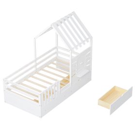 Twin Size House Bed With 2 Storage Drawers and Guardrails
