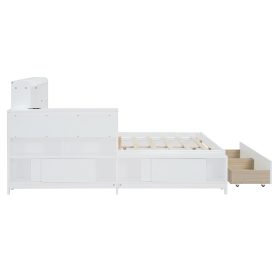 Full Size Wooden Platform Bed With Multi-functional Storage Space, Nightstand, 2 Drawers, Usb Ports And Desk