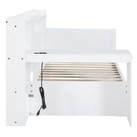 Twin Size Wooden Daybed With 3 Drawers, USB Ports And Desk