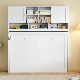 Queen Size Wall Murphy Bed With Ample Storage Space And Chevron Stripes