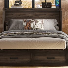 Full Size Farmhouse Murphy Cabinet Bed with Charging Station