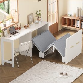 Twin Size Murphy Cabinet Bed With Adjustable Position Desk