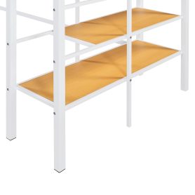 Twin Size Metal Loft Bed with Upper Grid Storage Shelf and Lateral Storage Ladder