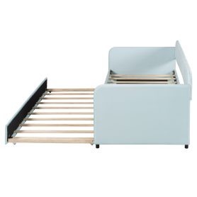 Upholstered Twin Size Daybed  With Trundle Bed and Wood Slat