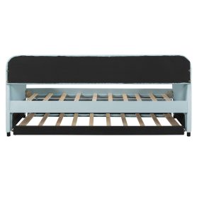 Upholstered Twin Size Daybed  With Trundle Bed and Wood Slat
