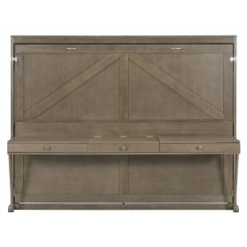 Queen Size Murphy Bed with Storage, Foldable Cabinet Bed with Vanity Desk, Center Mirror & 2 Side Drawers