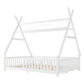 Low Floor Full House Bed With Light, Fence And Roof