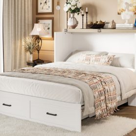 Queen Size Murphy Bed With Charging Station, 1 Large Storage Drawer