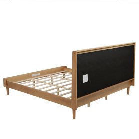 King Size Wood Bed with Piano Key Style Upholstered Headboard