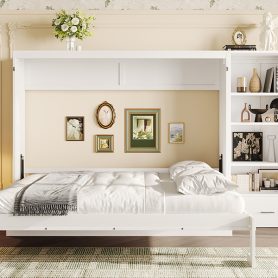 Queen Murphy Bed with Height Adjustable Storage Compartments and Shelf