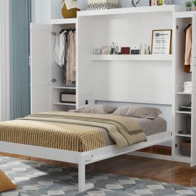 Queen Size Murphy Bed with 2 Wardrobe and Storage Shelf