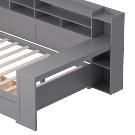 Wooden Full Size Daybed With Storage Shelves, Two Storage Drawers and Study Desk