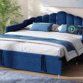 Upholstered Twin Size Daybed with Pop Up Trundle