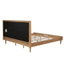 King Size Wood Bed with Piano Key Style Upholstered Headboard